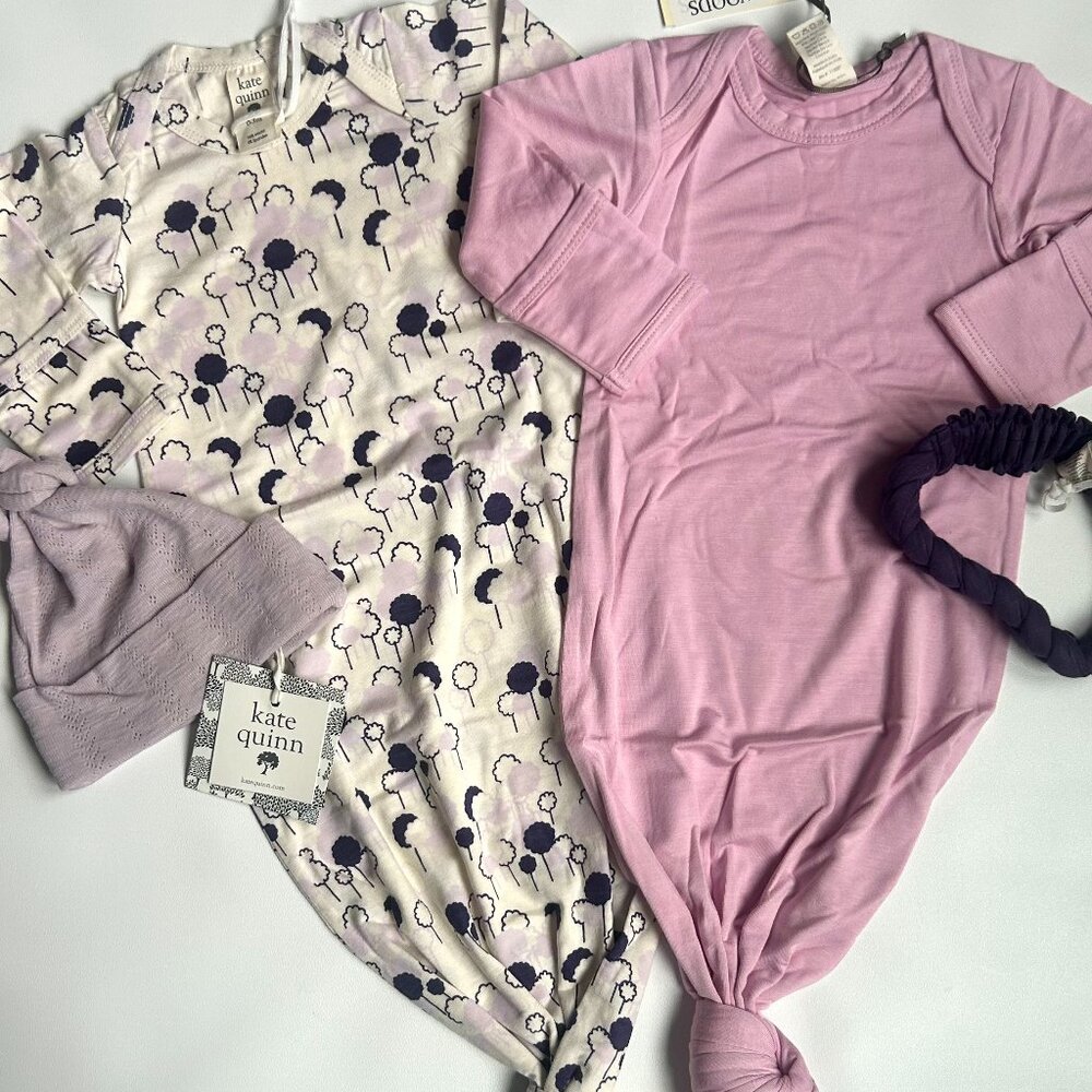 NWT Kate Quinn 4PC Baby Coming Home Set 0-3M Purple Pink Woodland